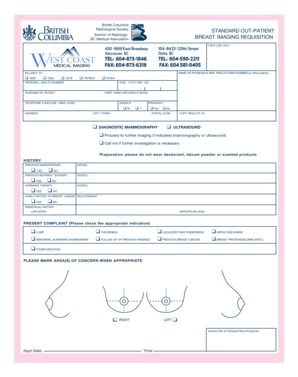 British Columbia Breast Imaging Requisition Form
