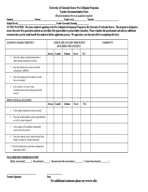Teacher Recommendation Form