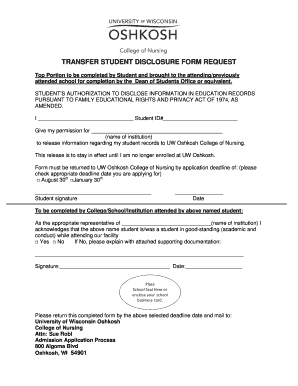 Transfer Student Disclosure Form Request