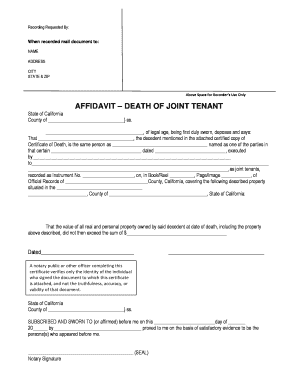 Affidavit Death of Joint Tenant