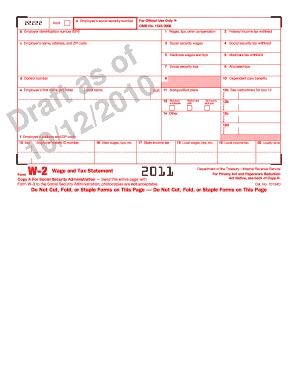 IRS Form W-2 Wage and Tax Statement Draft