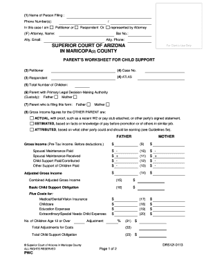 Arizona Child Support Worksheet