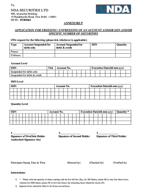 Application for Freezing/Unfreezing of Securities Account