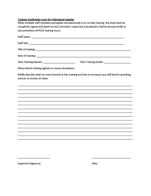 Training Verification Form for Web-Based Training