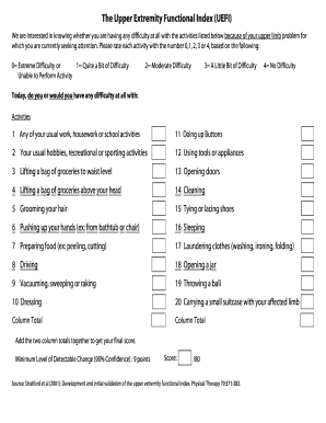 Upper Extremity Functional Index