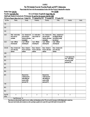 TSS Schedule Form for Prescriber/Family and ISPT Collaboration