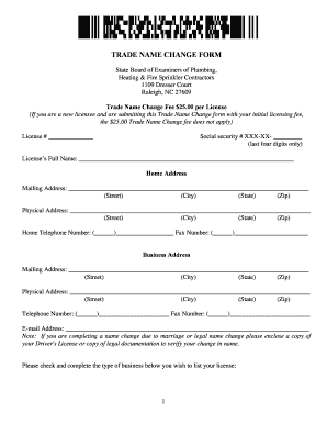 Trade Name Change Form