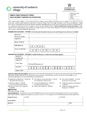 University of Canberra Village Direct Debit Request Form