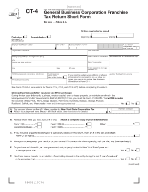 New York State Business Corporation Franchise Tax Return Short Form