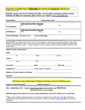 Request for Certified Copy of Marriage Record