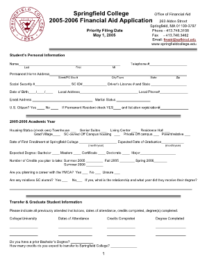Springfield College Financial Aid Application