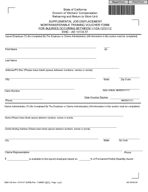 California Supplemental Job Displacement Voucher Form