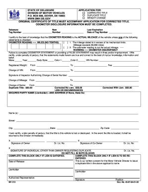 Delaware Corrected Title Application