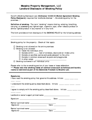 Landlord Smoking Policy Disclosure Form