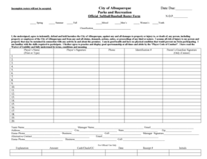Albuquerque Softball/Baseball Roster Form