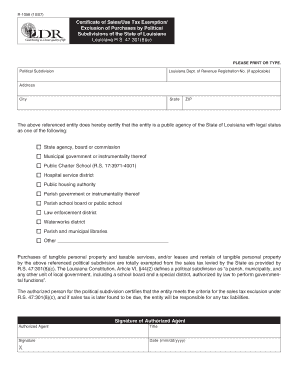 Louisiana Sales/Use Tax Exemption Certificate