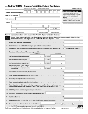 Form 944 2013 Employer’s Annual Federal Tax Return