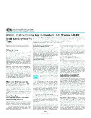 2008 Instruction 1040 Schedule SE Instructions for Schedule SE Form 1040 Self-Employment Tax
