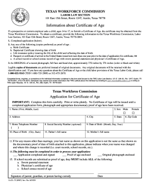 Texas Certificate of Age Application