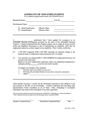 Affidavit of Non-Employment