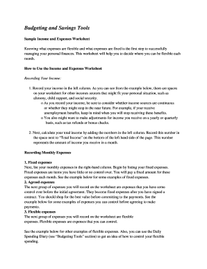 Income and Expenses Worksheet