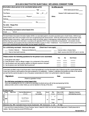 Inactivated Influenza Vaccine Consent Form