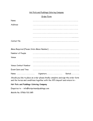 Hot Pots and Puddings Catering Order Form
