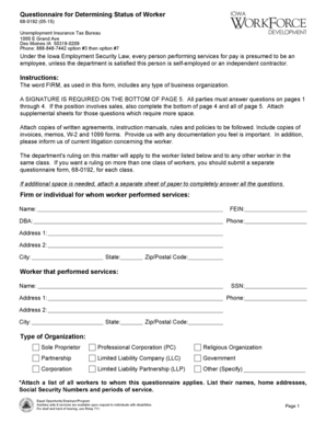 Iowa Worker Status Questionnaire