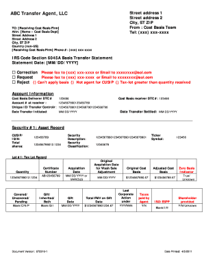 IRS Code Section 6045A Basis Transfer Statement