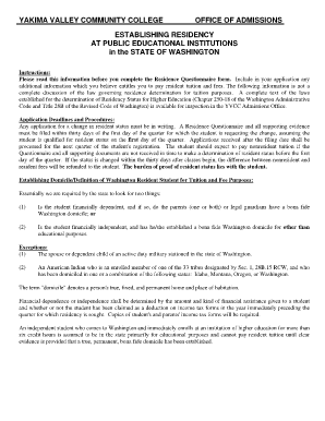 Washington Residence Questionnaire