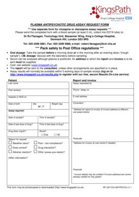 Plasma Antipsychotic Drug Assay Request Form