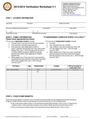 2013-2014 Verification Worksheet