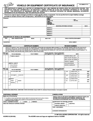 Vehicle Certificate of Insurance