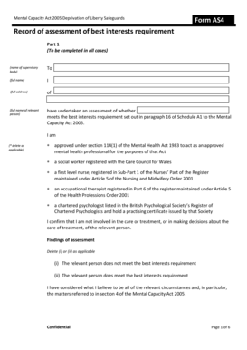 Mental Capacity Act 2005 Deprivation of Liberty Safeguards Form AS4