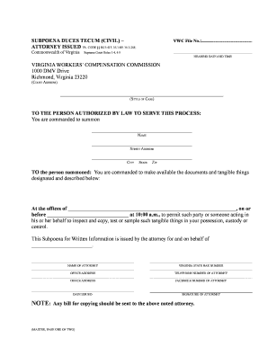 Virginia Civil Subpoena Duces Tecum