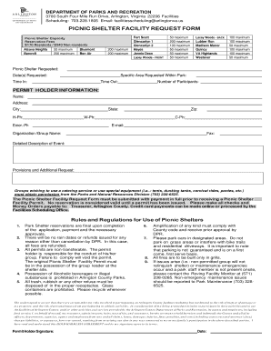 Picnic Shelter Facility Request Form