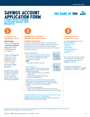 KBC Bank Ireland Savings Account Application Form