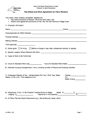 New York Farm Worker Pay Notice and Work Agreement