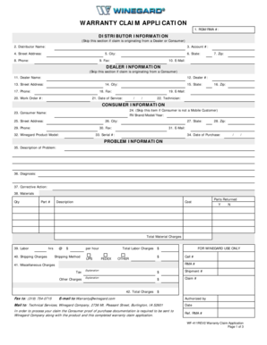 Winegard Warranty Claim Application