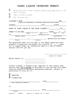 Idaho Liquor Catering Permit