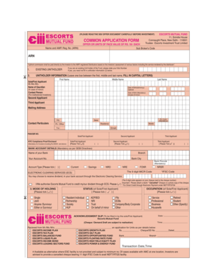Escorts Mutual Fund Application Form