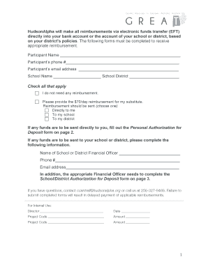 HudsonAlpha Reimbursement Authorization Form
