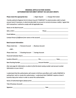 Authorization for Direct Deposit via ACH