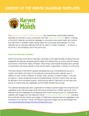 Harvest of the Month Calendar Templates