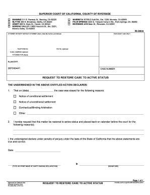 California Request to Restore Case to Active Status