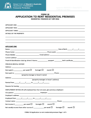 Form 18 Application to Rent Residential Premises