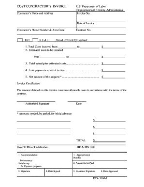 US Department of Labor Contractor Invoice