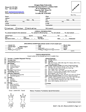Oregon State University Veterinary Diagnostic Lab Submission Form