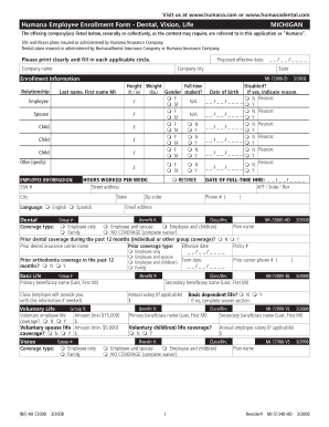 Humana Employee Enrollment Form - Dental, Vision, Life