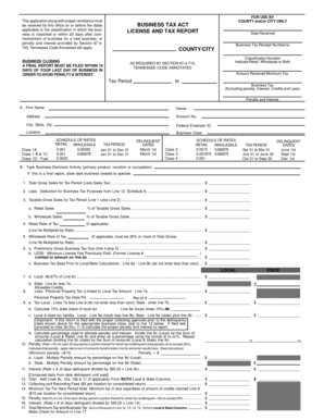 Tennessee Business Tax License and Tax Report